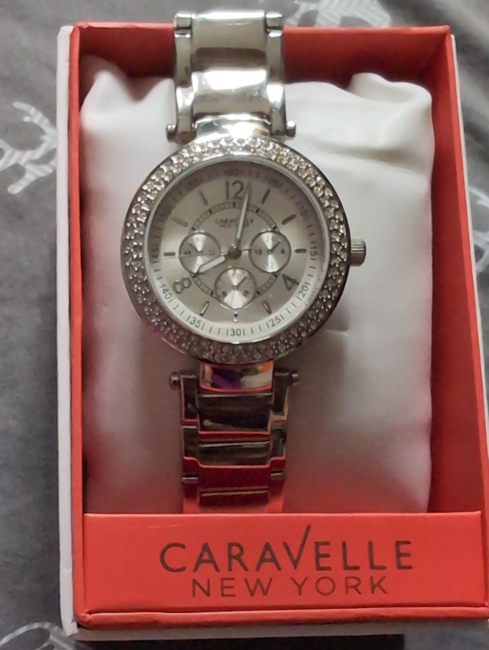 Women's Silver Crystal Bracelet Watch Caravelle New York